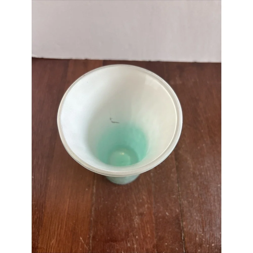 Vintage Libbey Ombré Teal/White Frosted Vase 8